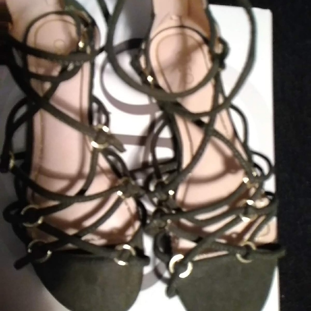 Suede Army Green & Gold Sandals
